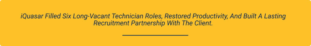 iQuasar’s dedicated team successfully filled the technician positions