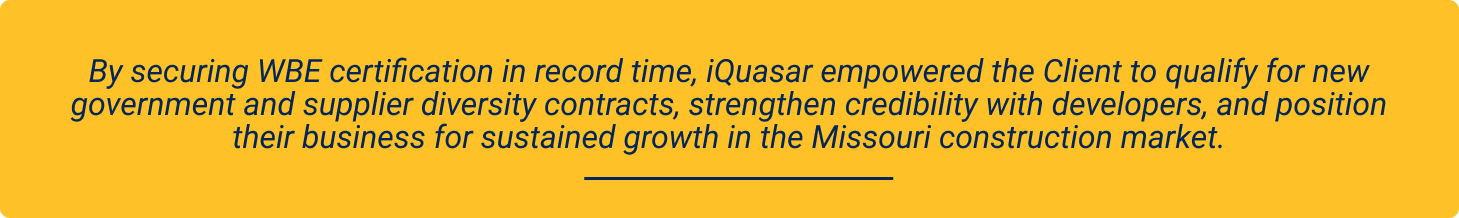 iQuasar Helped get WBE Certified