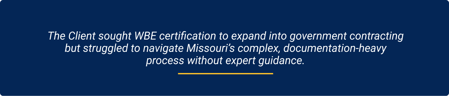 Client facing issue with getting WBE Certificayion